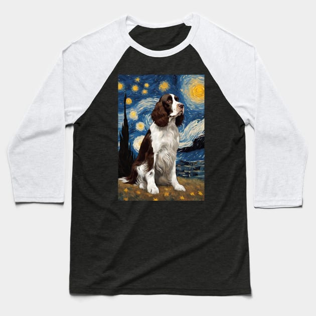 English Springer Spaniel Dog Breed Painting in a Van Gogh Starry Night Art Style Baseball T-Shirt by Art-Jiyuu